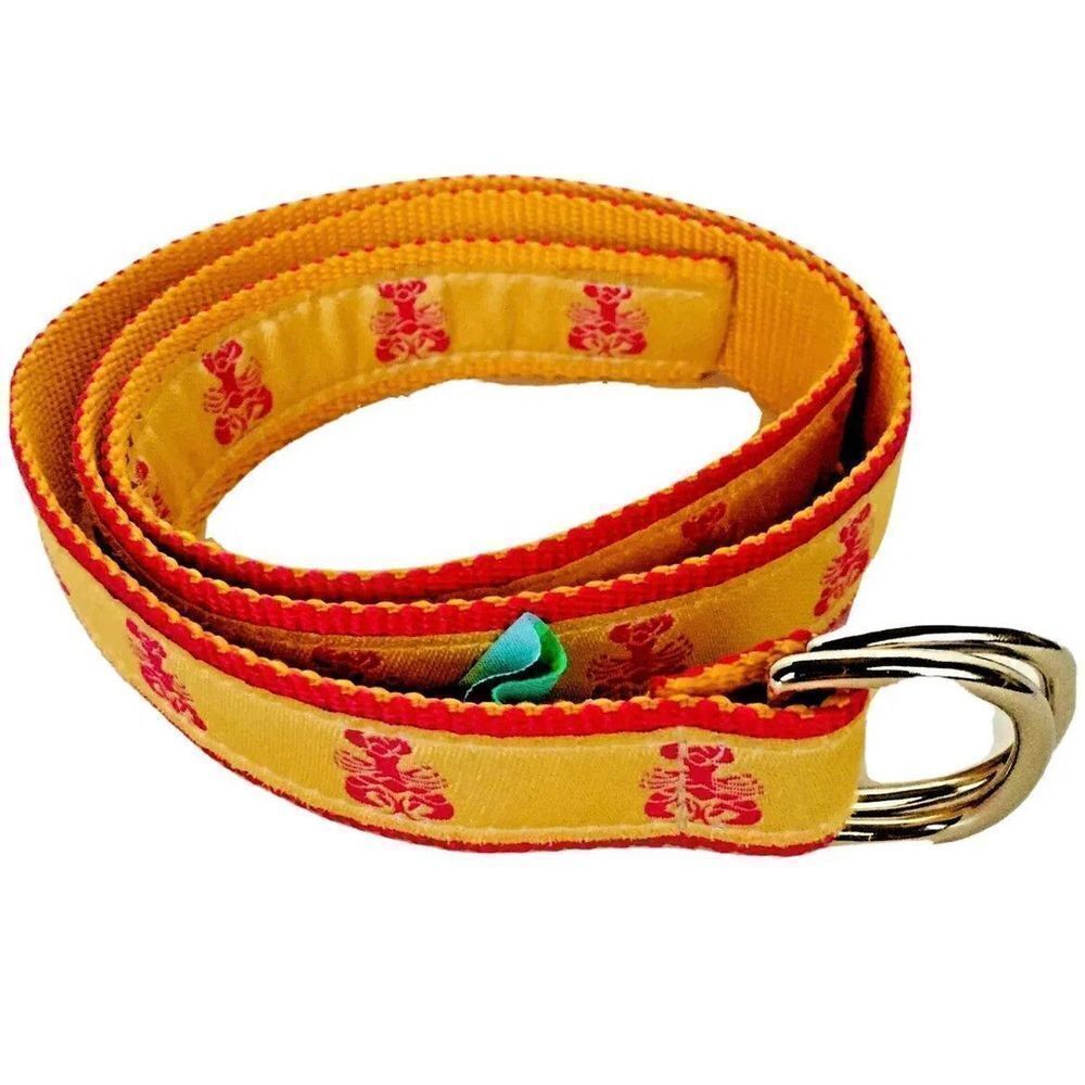 Eliza B Belt Yellow Ribbon Pink Lobster Silver Ring Buckle Preppy Coastal Sz L